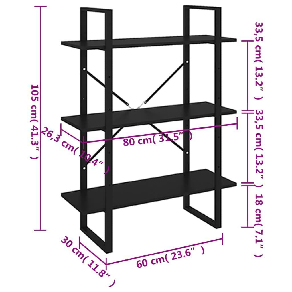 Holzwerkstoff, Bücherregal vidaXL Schwarz 80x30x105 Bücherregal 1-tlg. cm