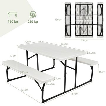 COSTWAY Bierzeltgarnitur, 136 cm Campingtisch mit Bänken, klappbar