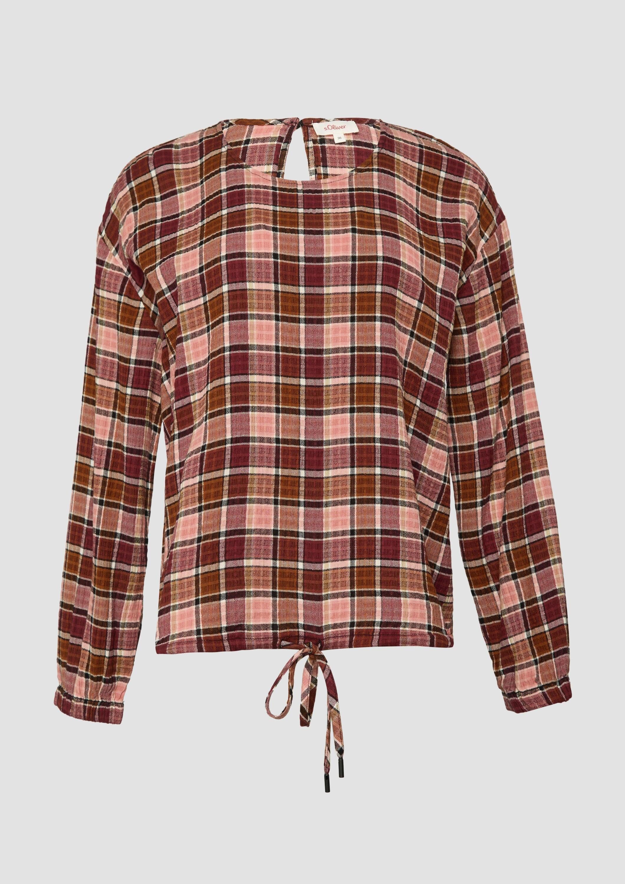 s.Oliver Langarmbluse Bluse Strukturierte Karo-Bluse aus Viskosemix