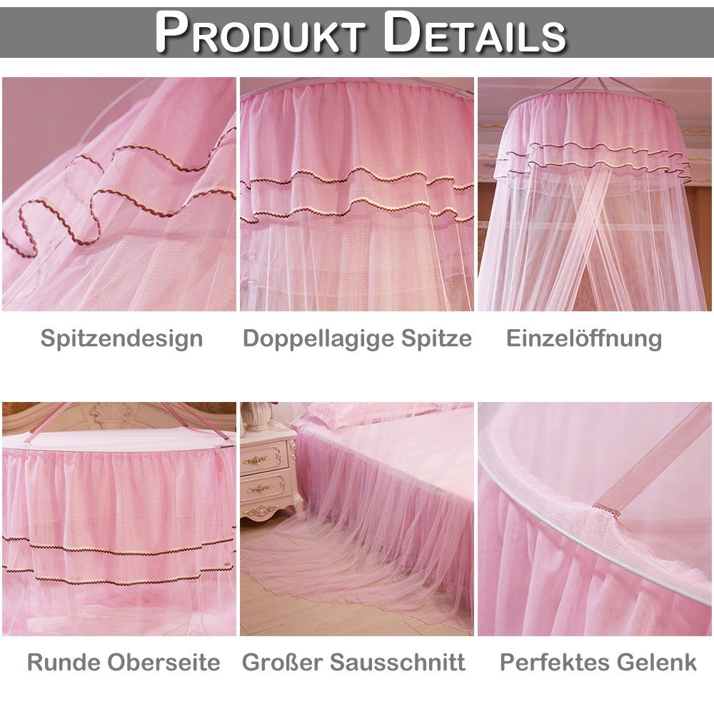 Pink Deckenmontiertes, Prinzessin Rosnek Haken, St), Zelt Twin Faltbar, Queen für (1 Full mit Bettvorhang Betthimmel Moskitonetz