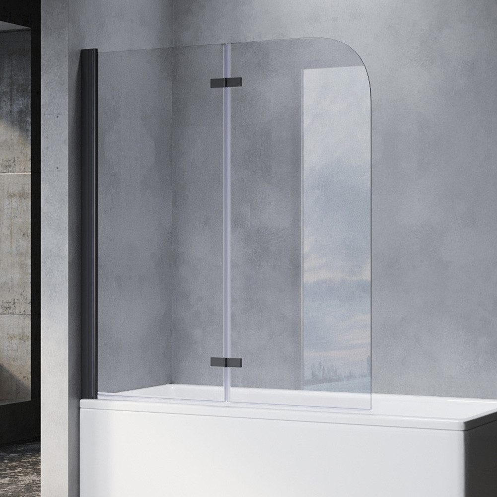 SONNI Badewannenaufsatz Badewannenfaltwand 2-teilig Faltbar, Schwarz, Breite 120cm NANO, Einscheibensicherheitsglas mit Nano Beschichtung, Badewannenfaltwand