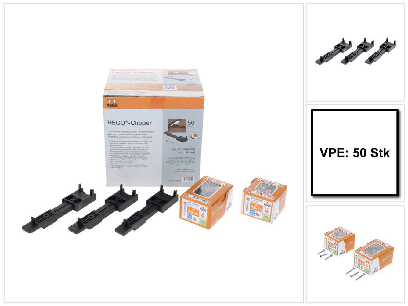 HECO Schrauben Schraube Clipperset 50 Stk. (62052) unsichtbare Befestigung für Terrassenbel