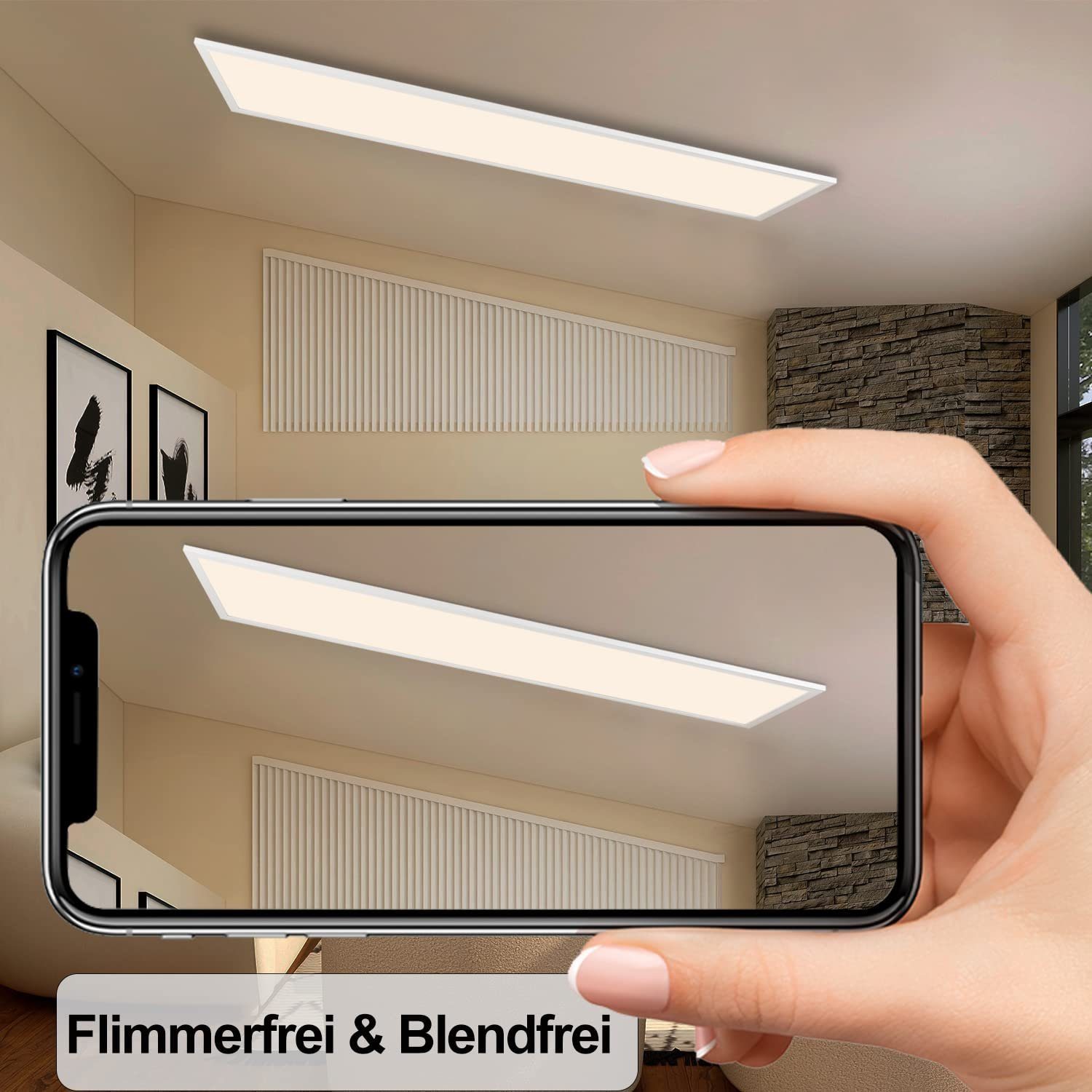 ZMH LED Panel Deckenleuchte 120 cm dimmbar mit Fernbedienung,3000–6500 K, Dimmbar, Memory-Funktion, LED fest integriert, Kaltweiß, Warmweiß, Tageslichtweiß, 48W 3840 lm, Helligkeit von 5–100 %
