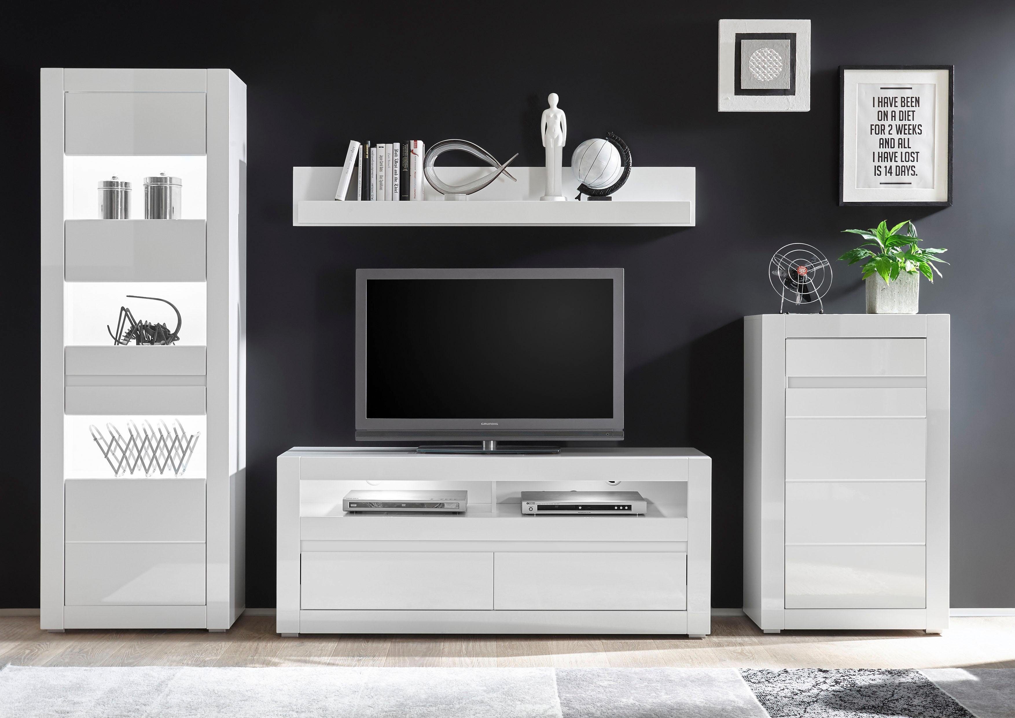 INOSIGN Wohnwand Carat, (Set, 4-St), wird jeweils mit zwei Leisten angeliefert, 1 x grau, 1 x weiss