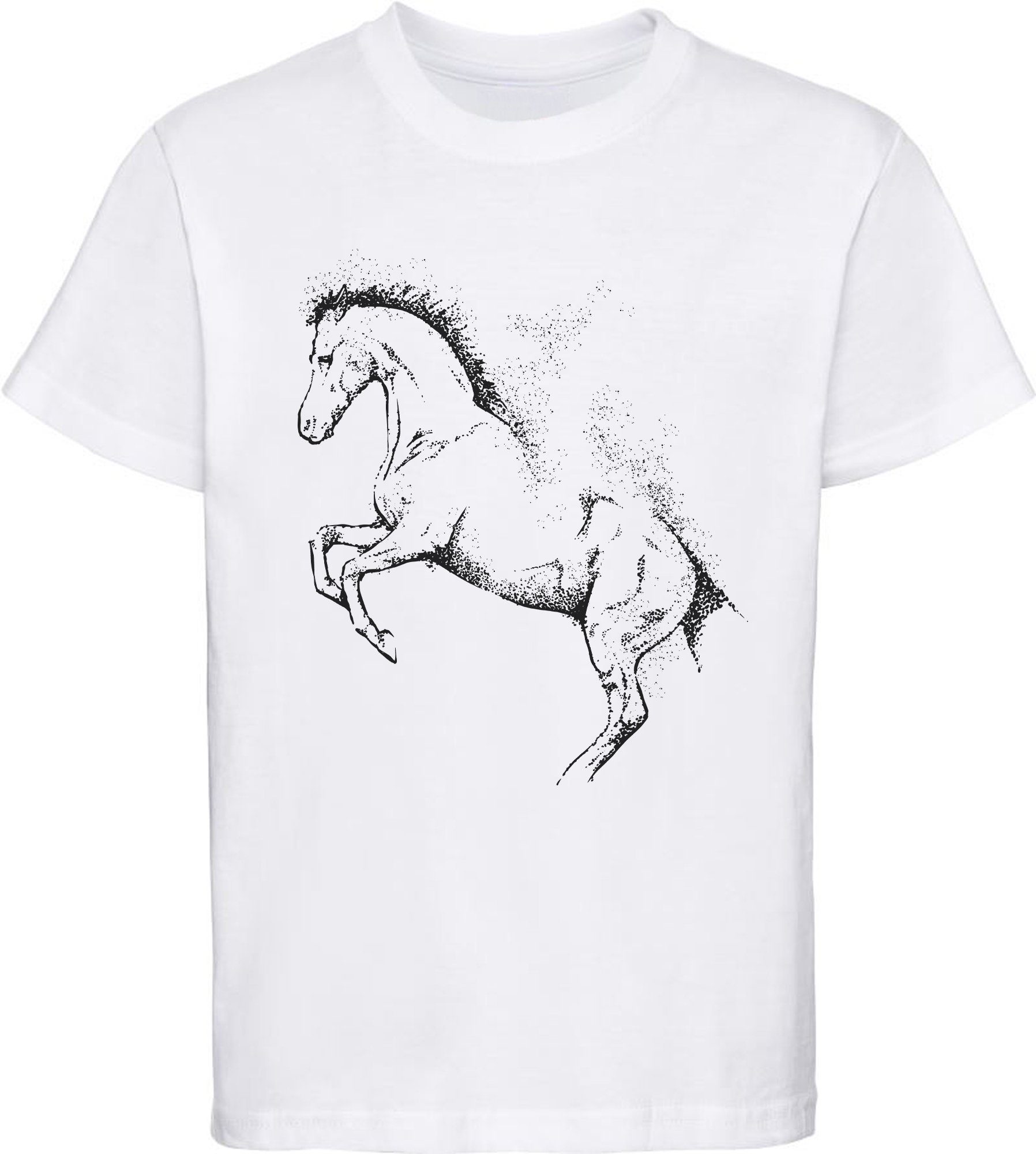 Aufdruck, Print-Shirt Mädchen weiss T-Shirt bedrucktes mit i196 Pferde MyDesign24 Silhouette Baumwollshirt Kinder Gepunktete -