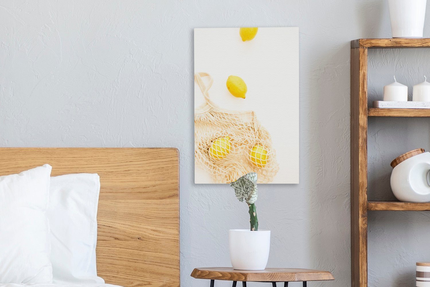OneMillionCanvasses® Leinwandbild 20x30 Zitrone bespannt fertig - cm Tasche inkl. St), (1 - Gelb, Leinwandbild Gemälde, Zackenaufhänger