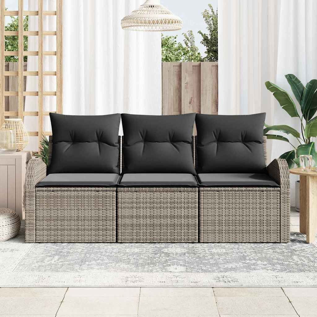 vidaXL Gartenlounge-Set Garten-Sofa-Set mit Kissen 3 pcs Grau Poly Rattan, (3-tlg)