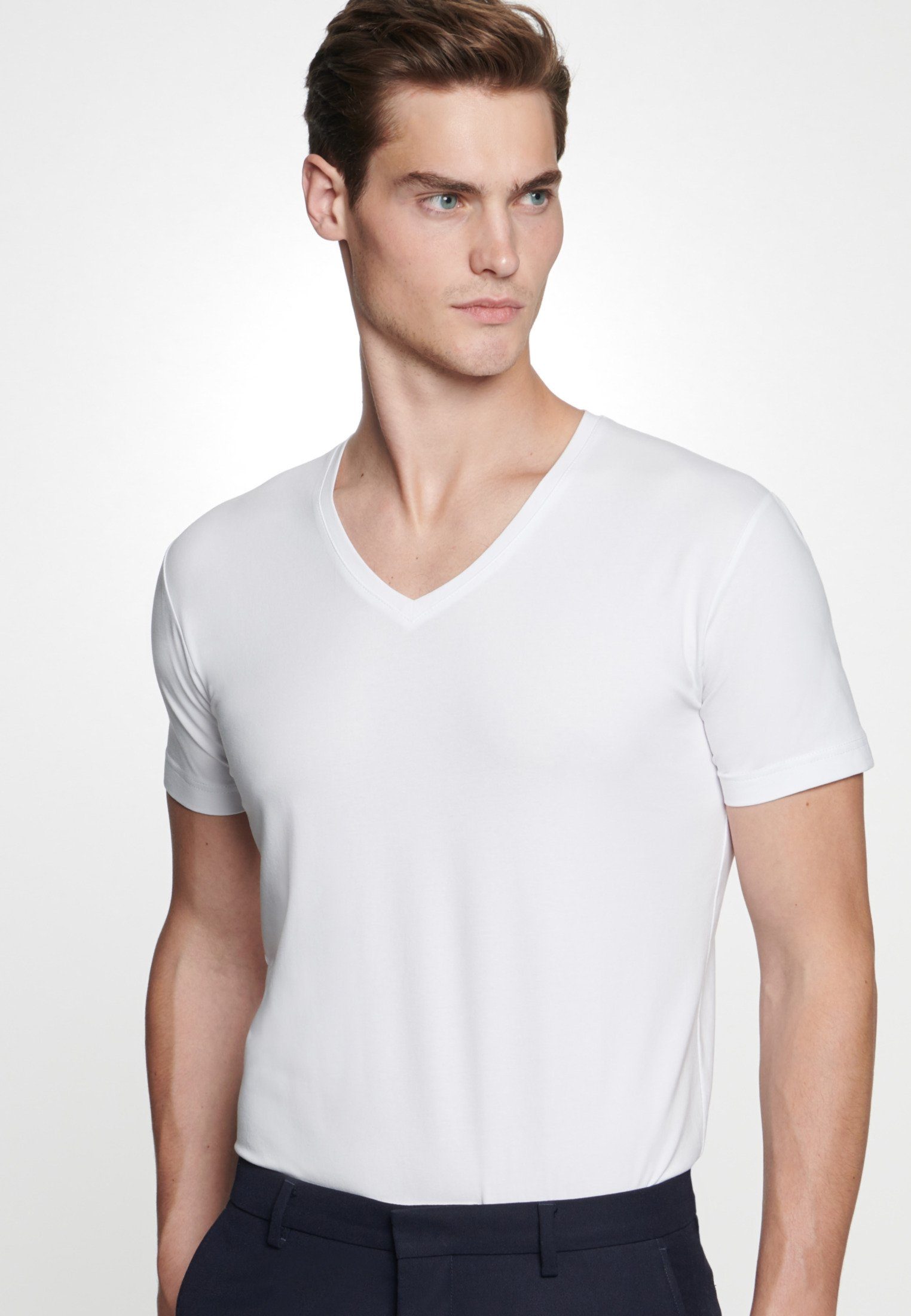 Kurzarm Schwarze Uni seidensticker T-Shirt Rose V-Neck