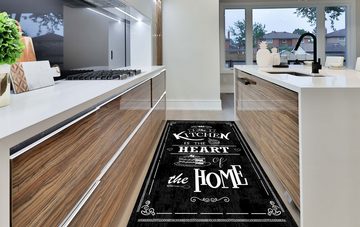 Teppich Jungengel Textilien Waschbarer Küchenteppich Kitchen Heart Schwarz, Jungengel Textilien, Höhe: 6 mm, Waschmaschinengeeignet, Fußbodenheizungsgeeignet