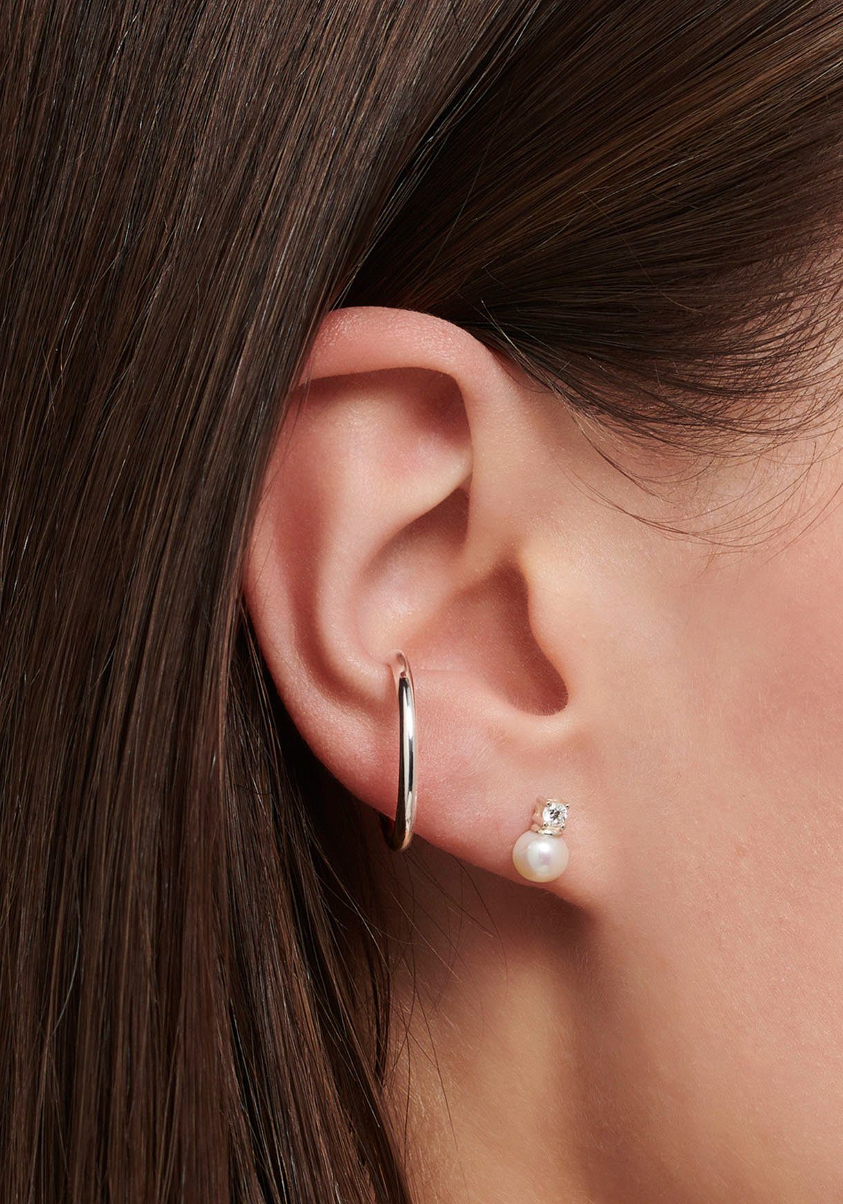 THOMAS SABO Single-Ohrstecker Perle mit weißem Stein, mit Zirkonia (synth) - mit Süßwasserzuchtperle