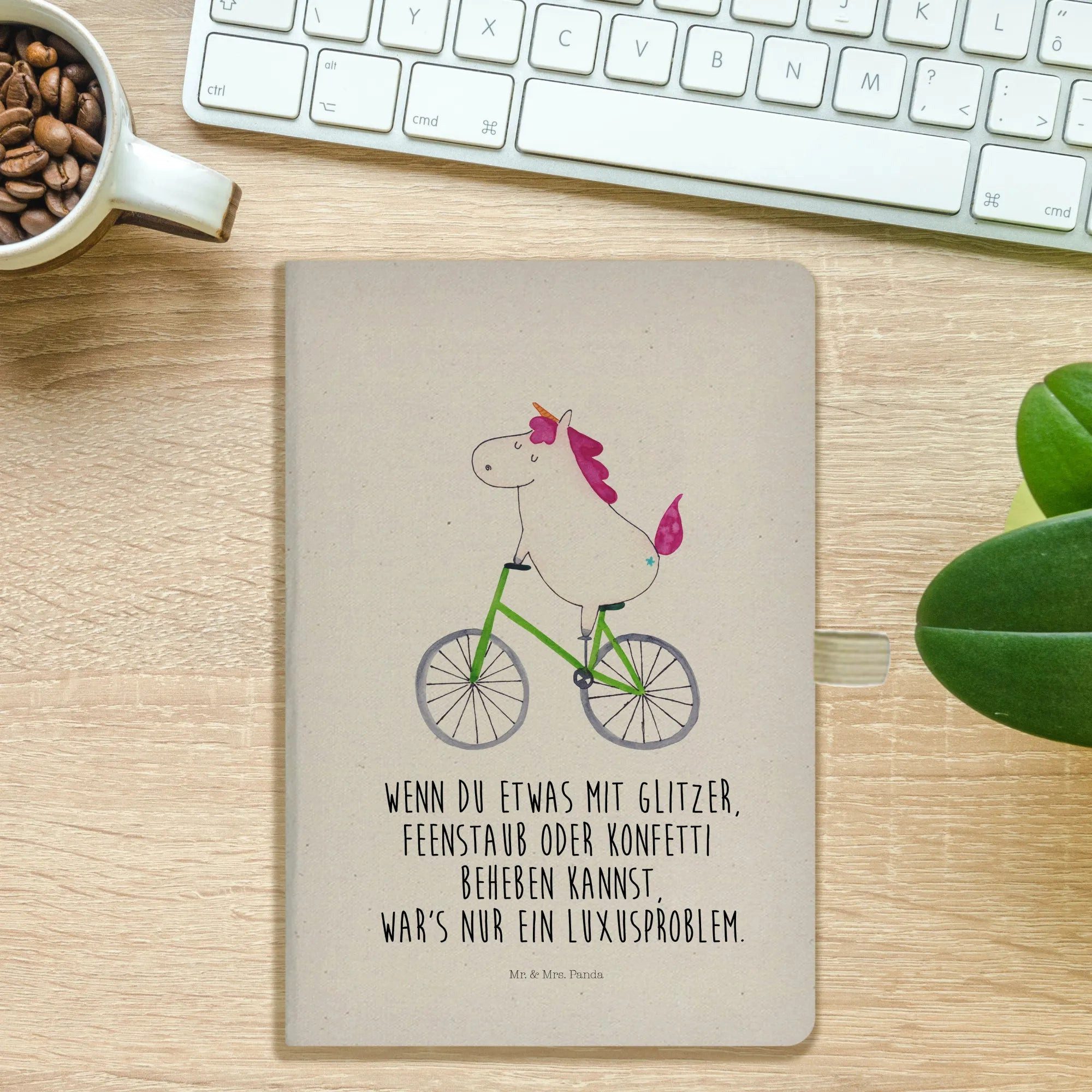 Thumbnail - Mr. & Mrs. Panda Notizbuch Einhorn Radfahrer - Transparent - Geschenk, A5 Notizbuch Für Schule, Mr. & Mrs. Panda, Umwelt...