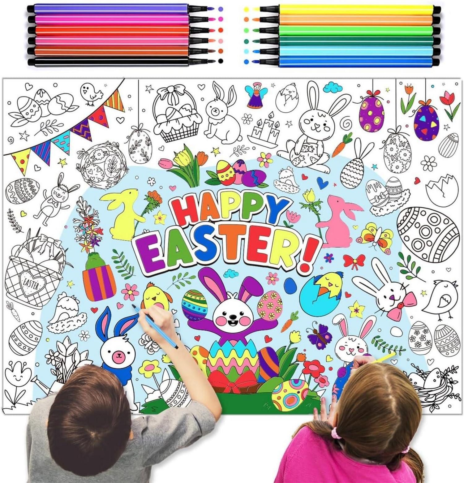 Dekohänger Ostern Ausmaltischdecke Papier 12 Farbstifte Papier Ostertischdecke