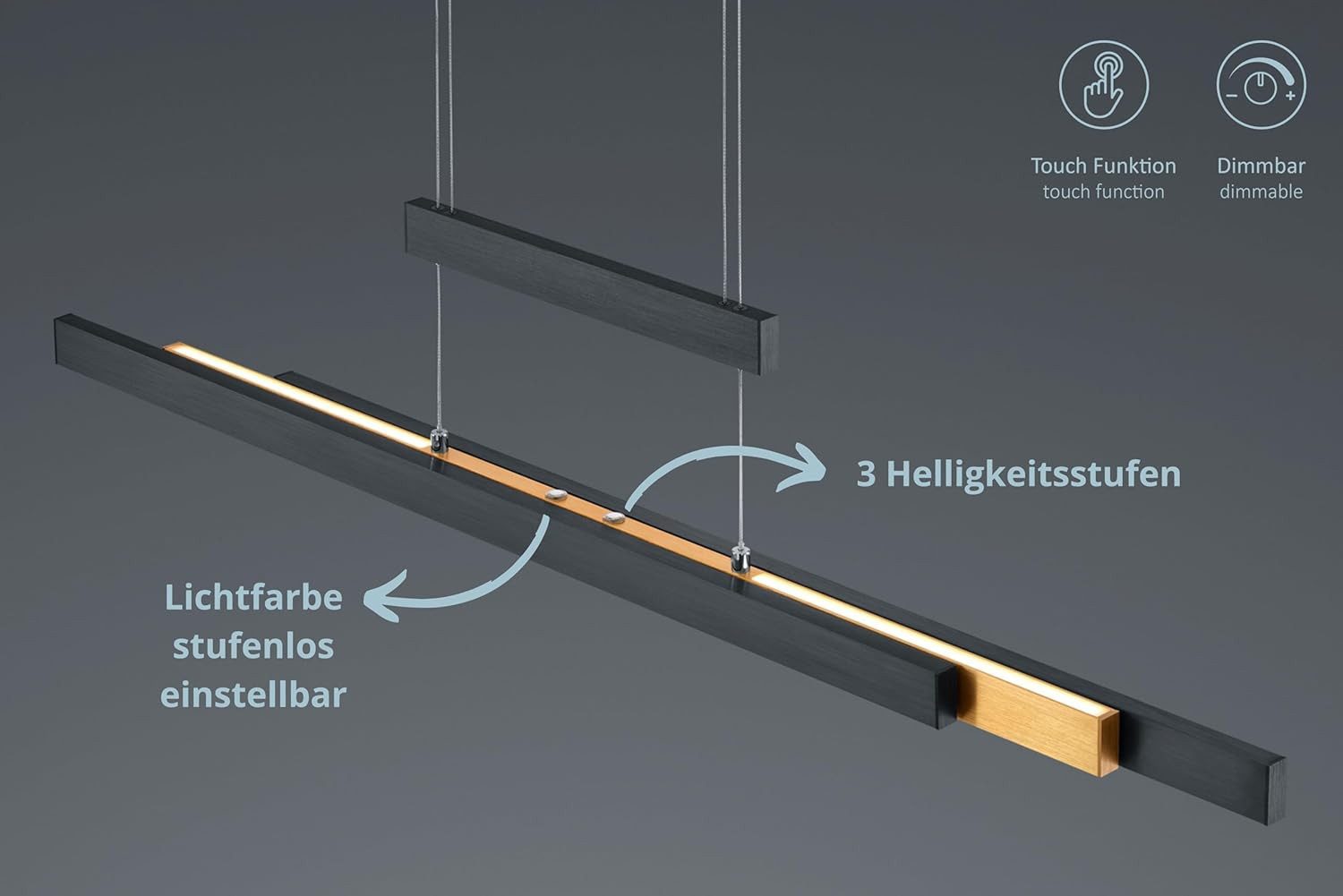 lightling LED Pendelleuchte Tina, LED fest integriert, Tageslichtweiß, 4 fach Touch, Lichtfarbe einstellbar, flexibel verstellbar