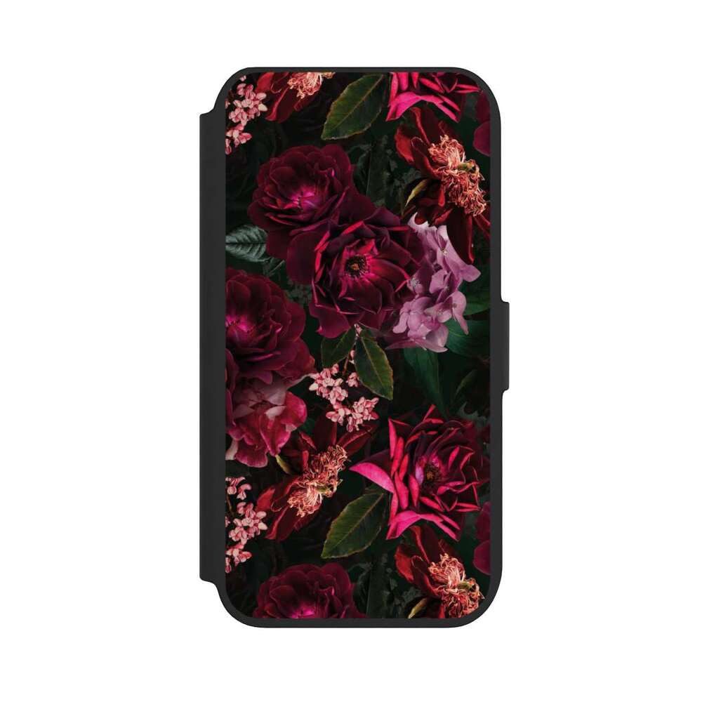 NIVOCASE Handyhülle Rose Blumen Blüte Dark Red and Pink Flowers, Apple iPhone 7 Klapphülle Handyhülle aus Kunst Leder NIVOflip schwarz