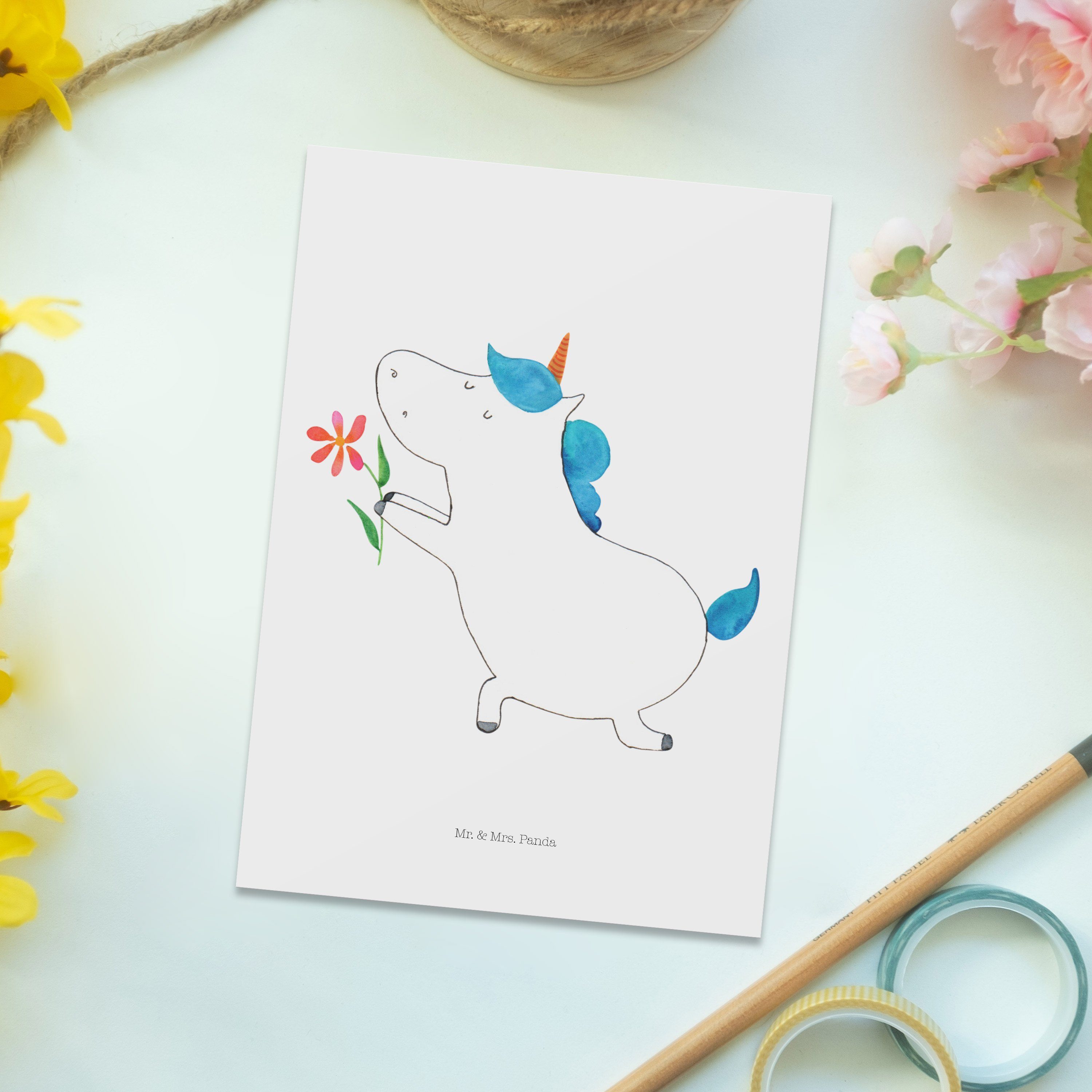 Geschenk, - Panda Postkarte Einhorn Mr. Weiß Einhörner, Mrs. & Grußkarte, Blume - Ansichtskarte