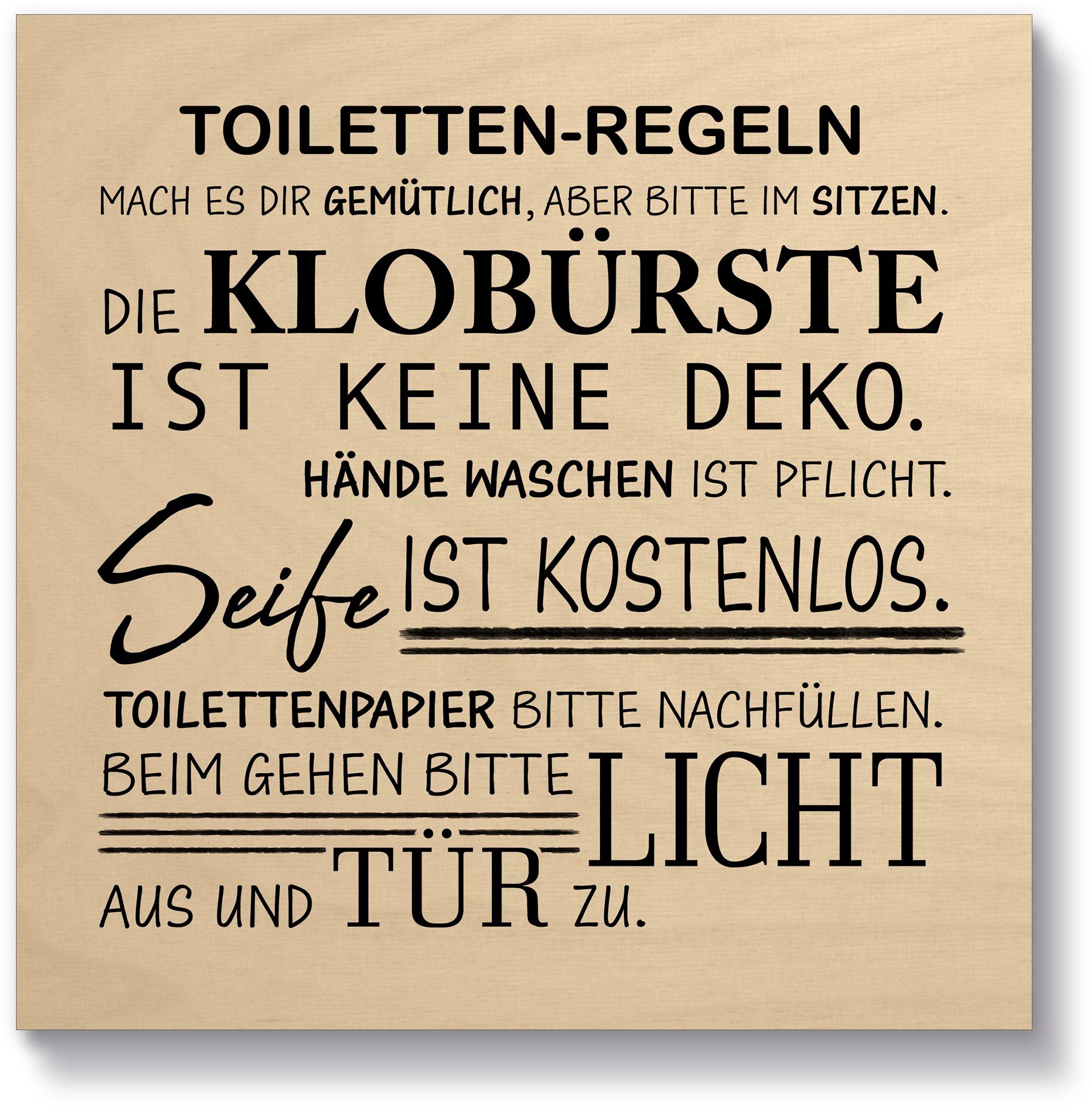 Artland Holzbild Toilettenregeln, Sprüche St) & Texte (1
