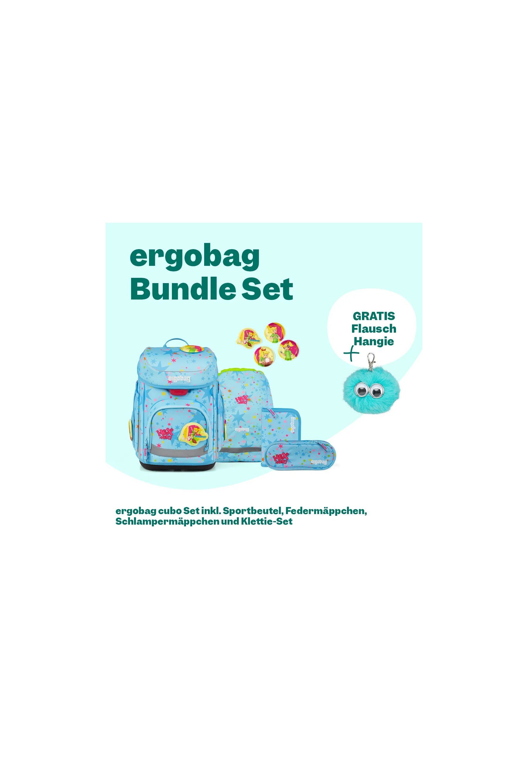 ergobag Schulranzen cubo Bundle Set (6-tlg., 6-teiliges Set), größenverstellbares Rückensystem