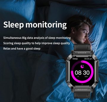 RINOTEG Fur Herren, 4,8 cm mit Anrufen, Bluetooth Fitness Tracker Smartwatch (1.83 Zoll, Android / iOS), Mit Pulsmesser, Schlafüberwachung, Schrittzähler, 100 Modi