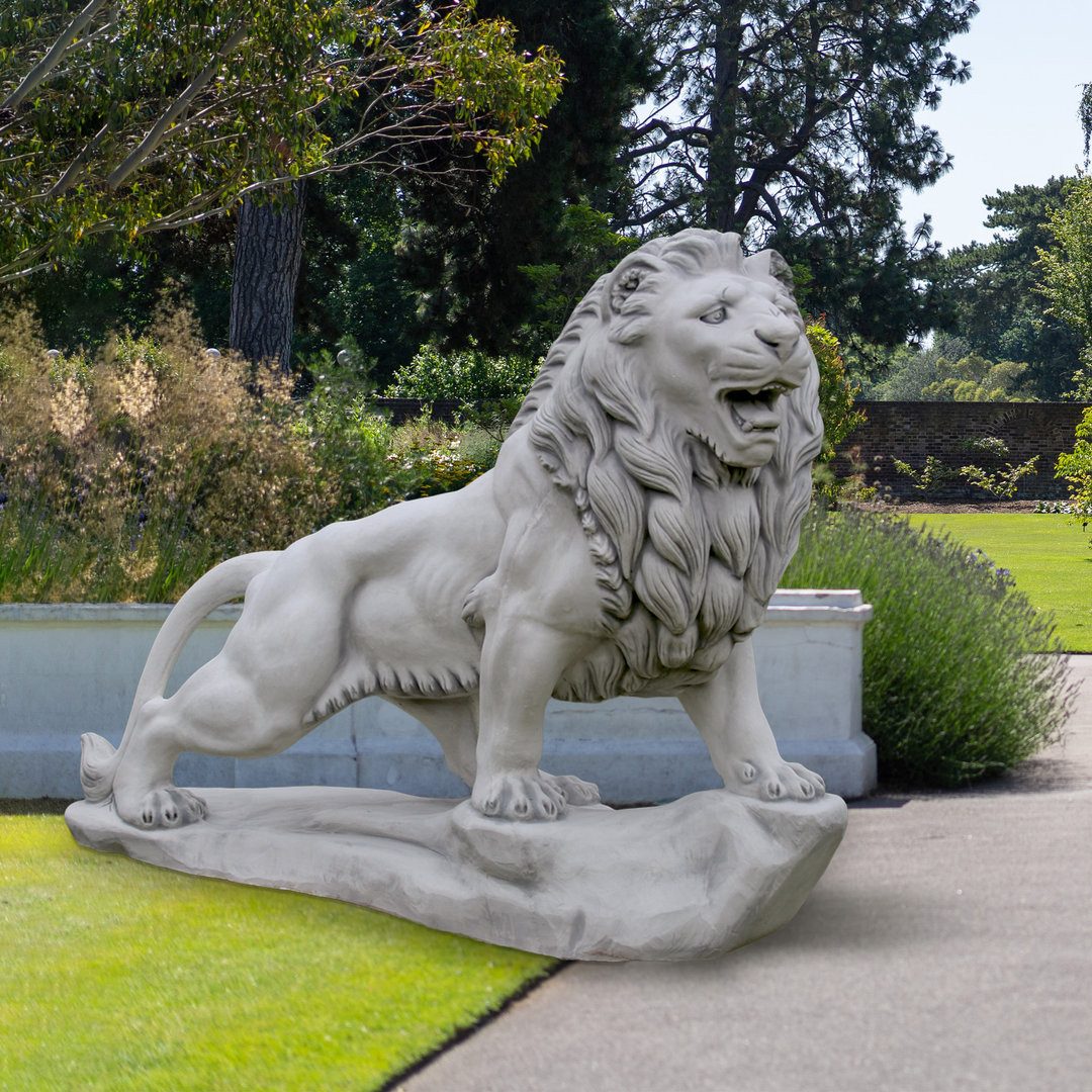 gartendekoparadies.de Gartenfigur Löwe auf Felsen rechts Steinfigur Steinguss 150 cm 950 kg, Frostsicher