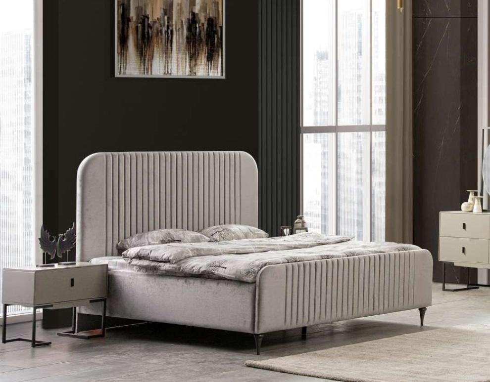 tlg. Luxus, Bett JVmoebel 2x Nachttische Bett + Nachttische), in Schlafzimmer-Set Grau Design Europe Schlafzimmer Garnitur (3-St., Made 3 2x