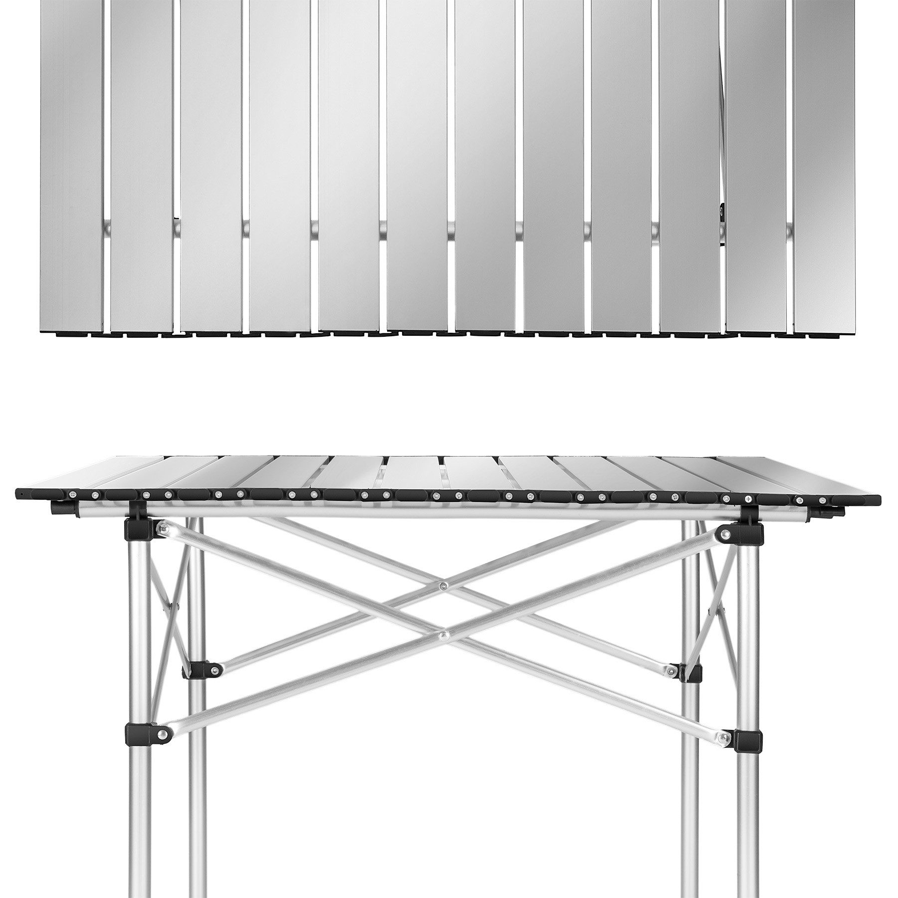tectake Campingtisch Aluminium-Camping-Klapptisch, 70 x 70 x 70 cm, lässt sich klappen (Outdoor-Tisch, 1-St., in grau), Wetterbeständig, bodenschonende Kunststoffkappen, mit Tragetasche