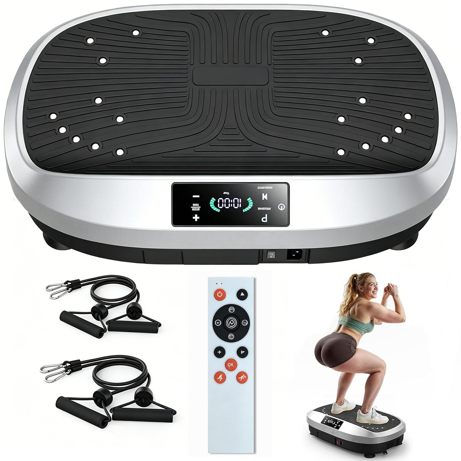 kehot Vibrationsplatte 3D Vibrationsplatte mit 120 Stufen,Spannseil & Fernbedienung, 200 W, 120 Intensitätsstufen, 6 Programme, Magnetfeldmassage,Ganzkörpertraining für Zuhause