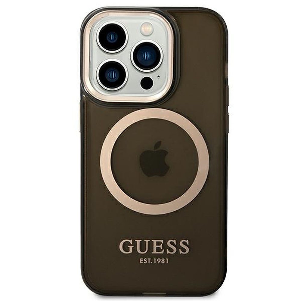 Guess Handyhülle Schutzhülle Magnethülle Handyschale 6,1 Zoll, MagSafe-Magnetring, goldfarbene Details, Kratzschutz