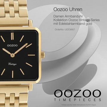 OOZOO Quarzuhr Oozoo Damen Armbanduhr gold, (Analoguhr), Damenuhr eckig, klein (ca. 29mm) Edelstahlarmband, Fashion-Style