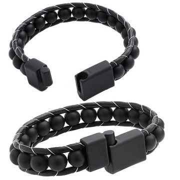 NAHLE Lederarmband Herren Lederarmband Perlenarmband Schwarz Armband (inklusive Schmuckbox)