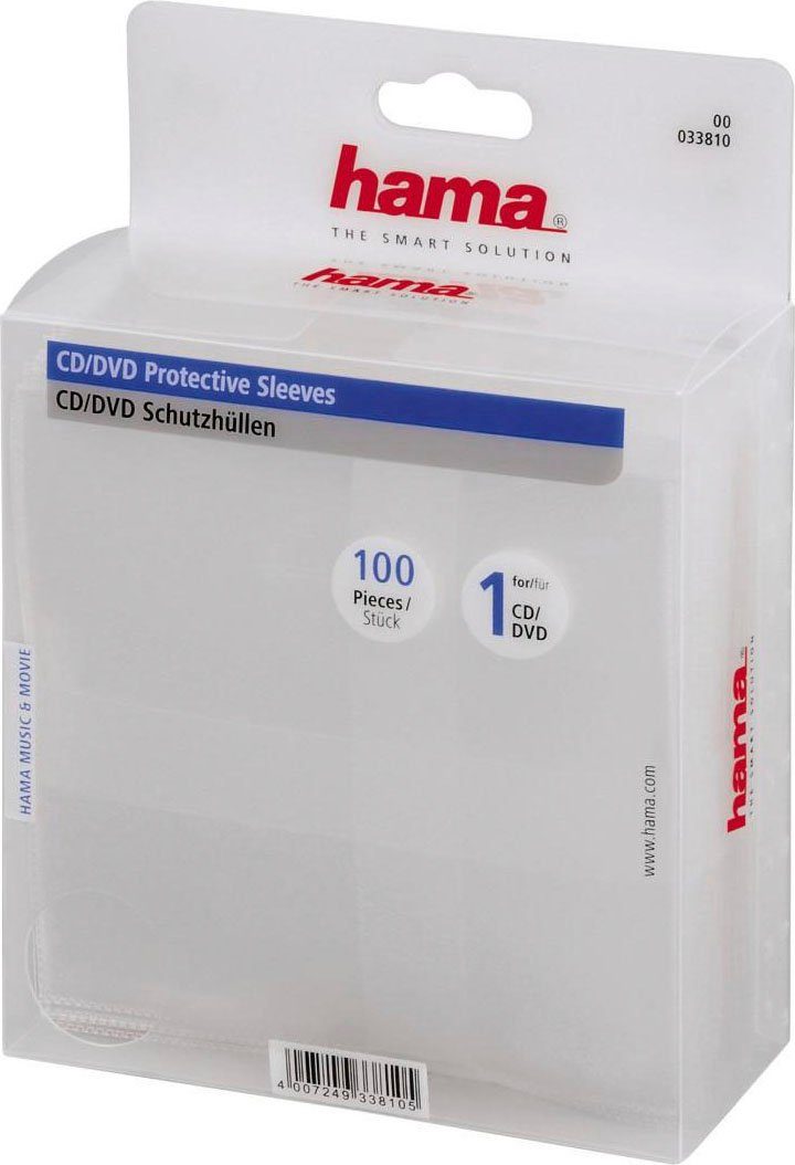Hama CD-Hülle CD-/DVD-Schutzhüllen 100, Transparent, CD DVD Hülle