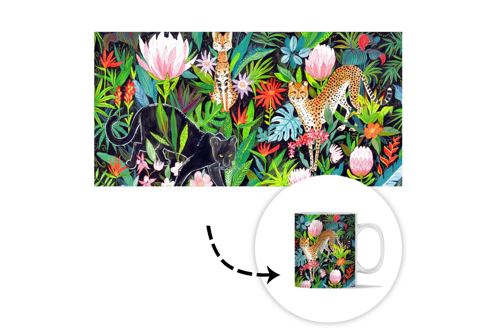 Tiere Keramik, Geschenk Teetasse, Dschungel Becher, - Tasse MuchoWow Blumen, Teetasse, Kaffeetassen, -