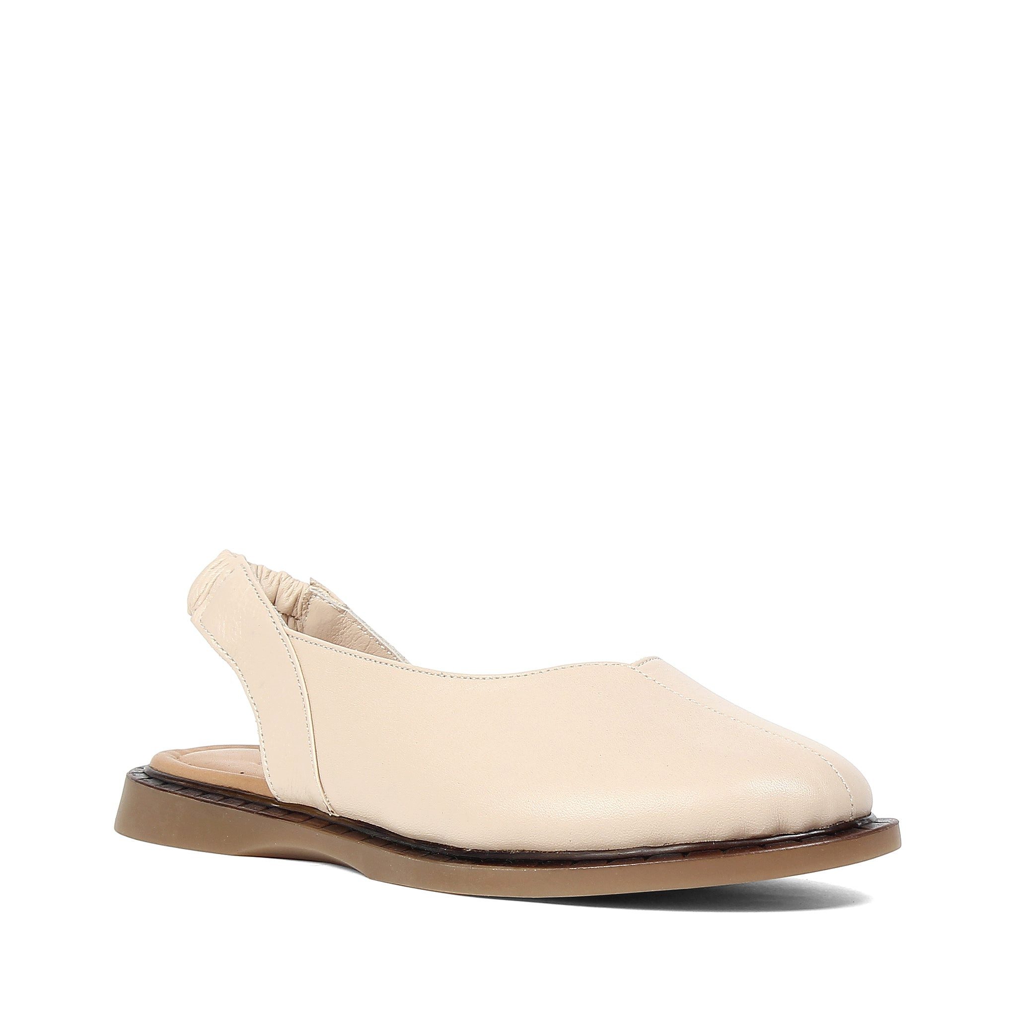 Celal Gültekin Flache Slingback Ballerina Runde Kappe Damen Ballerina Glattleder, elastischer Slingback, Echtleder-Futter, Beige, 38