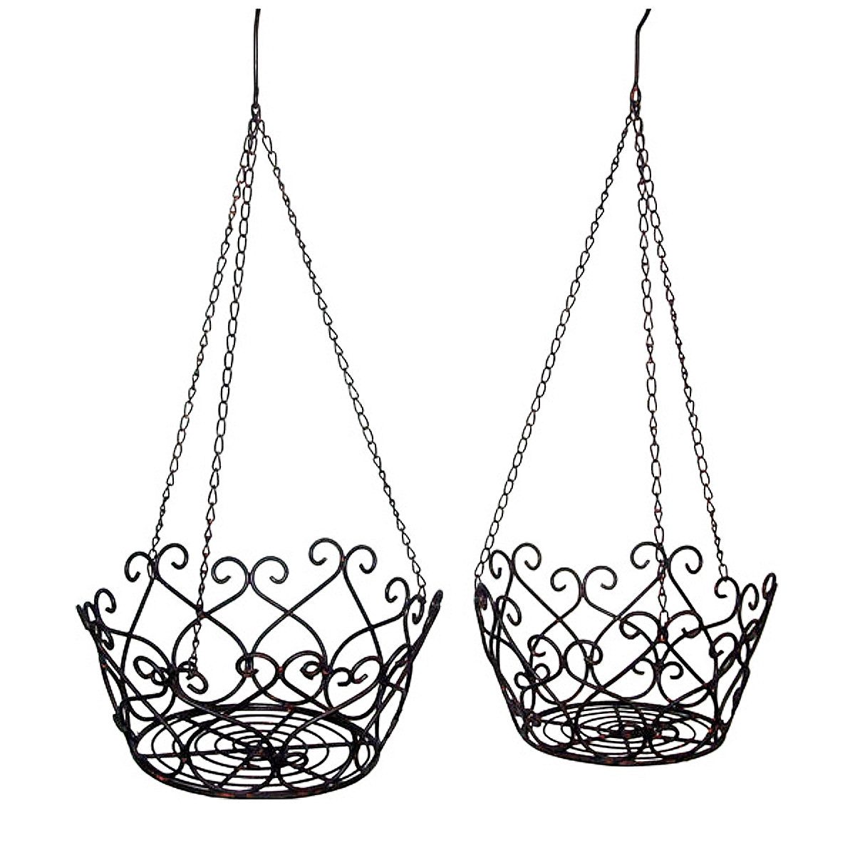 Macosa Home Hängekorb 2er Set Braun rund 28 cm & 25 cm Metall-Korb Landhaus günstig online kaufen