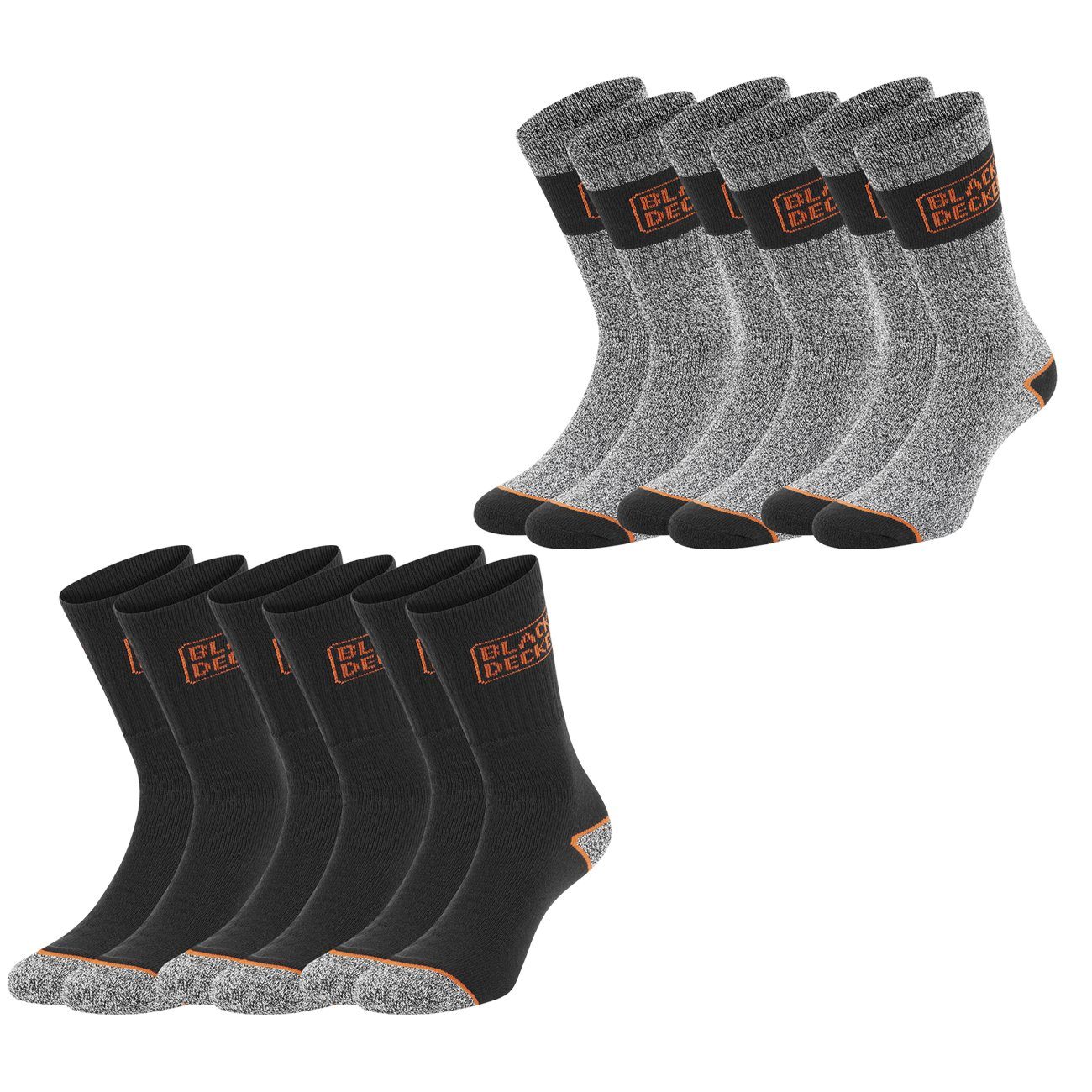 Black+Decker Sportsocken (6-Paar) Decker Essential Black 3 & 9er im Black Crew Paar Grey Work 3 12er & Paar 6er Arbeitssocken Pack