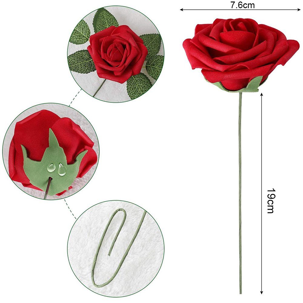 Kunstblume 25/30/50 Stück, Blume, Arrangements Rosnek, Deko Home Rot rose, für künstliche Hochzeit Centerpieces Sträuße DIY Party Rose
