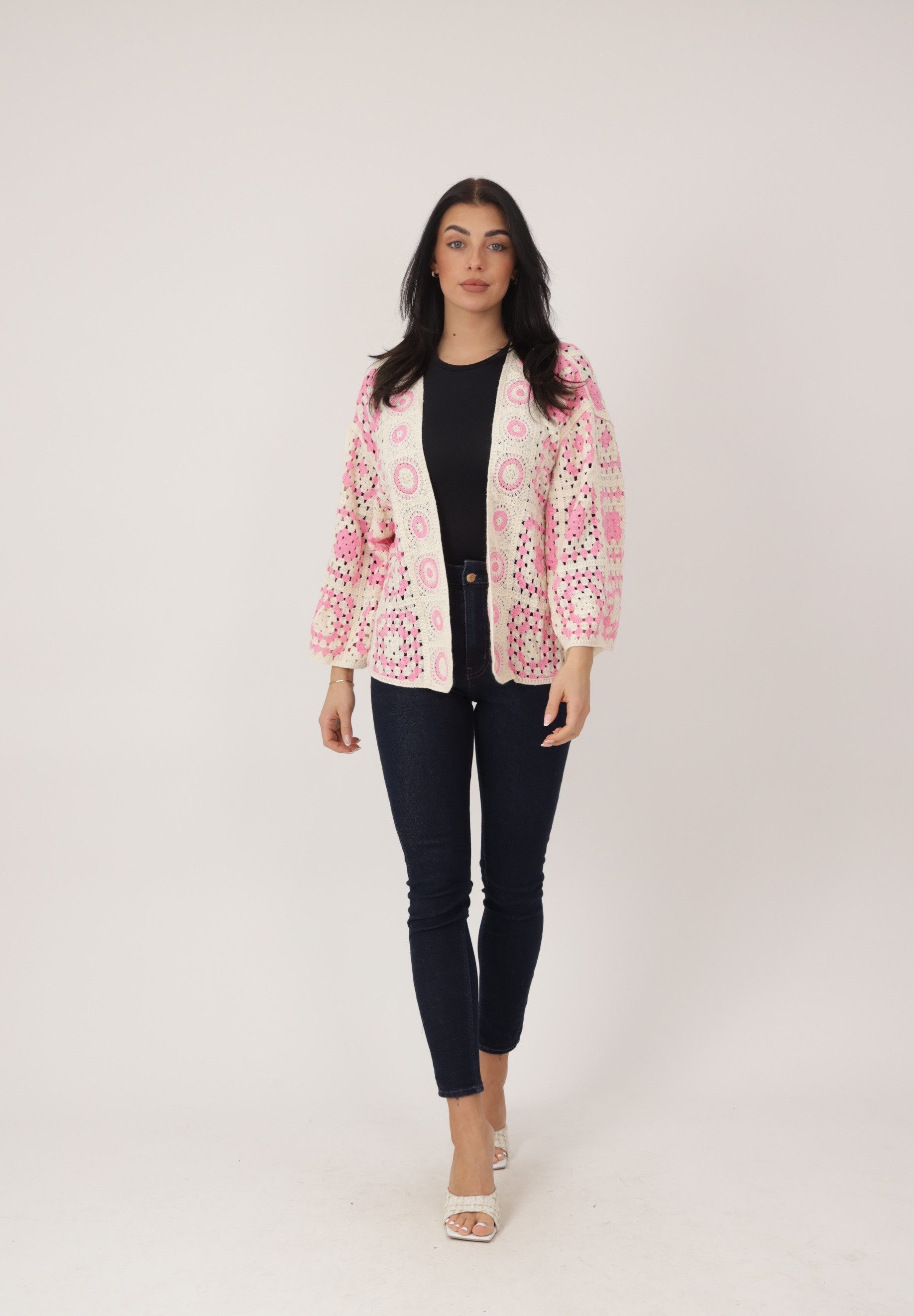 Elara Cardigan — Damen Häkel-Cardigan One Size mit grafischem Muster