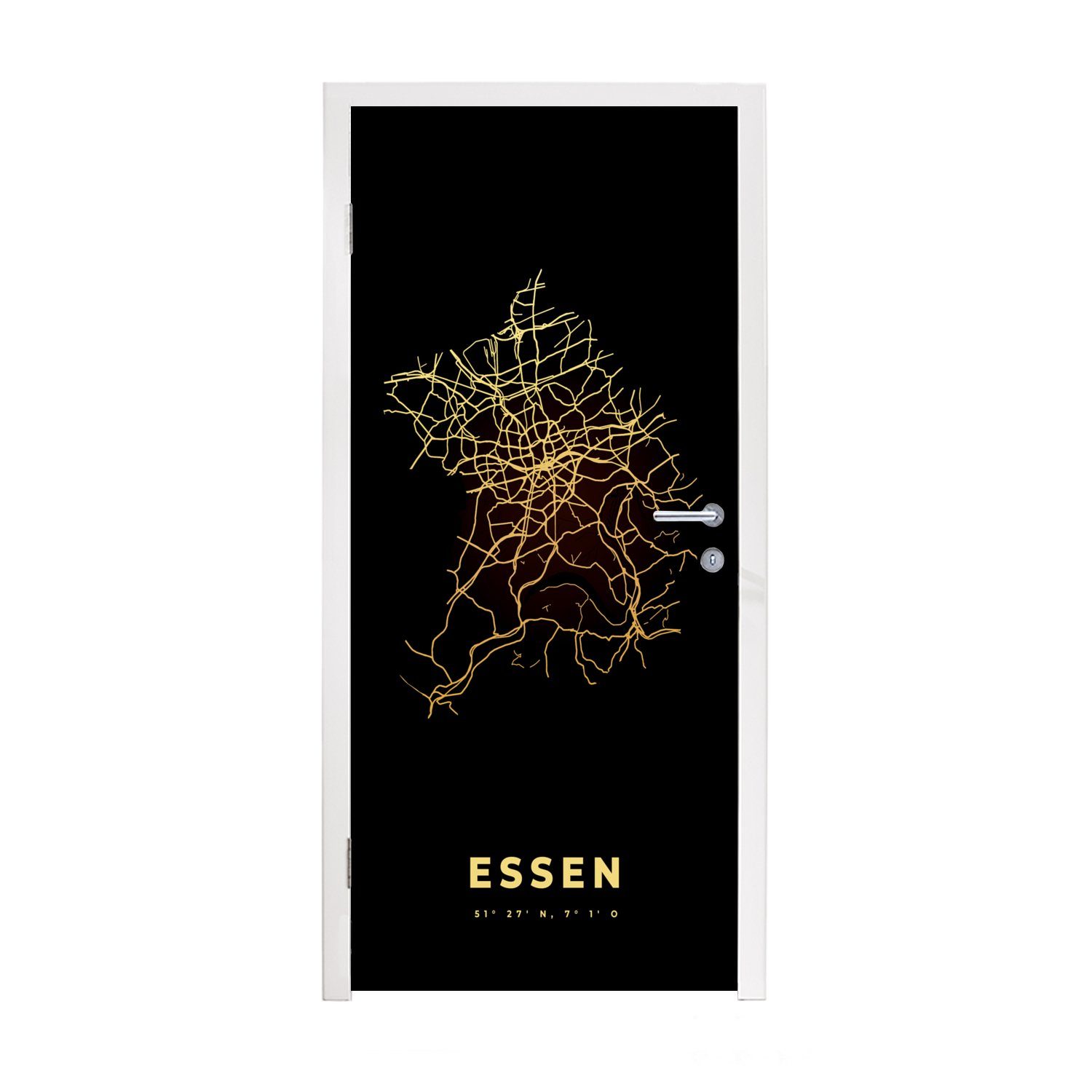 MuchoWow Türtapete Essen - Karte - Gold - Stadtplan, Matt, bedruckt, (1 St), Fototapete für Tür, Türaufkleber, 75x205 cm