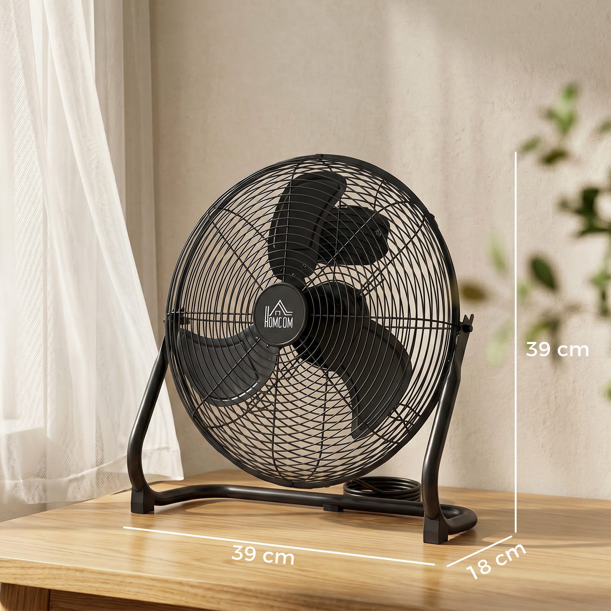 HOMCOM Bodenventilator Windmaschine Retro Stil Tischventilator, 3 Geschwindigkeitsstufen, tragbarer, aus Metall, schwarz