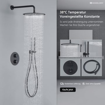 HOMELODY Duschsystem Dusche mit Thermostat,38 ° C Thermostat,Regendusche, 1 Strahlart(en), Thermostat mit Brausegarnitur Mit Kopfbrausem,Schwarz,Messing
