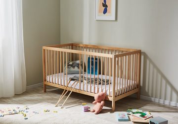 Kids Collective Babybett Gitterbett 60x120 70x140 cm höhenverstellbar herausnehmbare Sprossen, Buchenholz sehr stabil Made in Europe natur 120x60