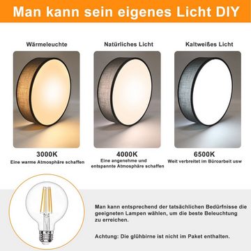 Nettlife Deckenleuchte Grau Runde 2 Glühbirnen E27 Stoff, LED wechselbar