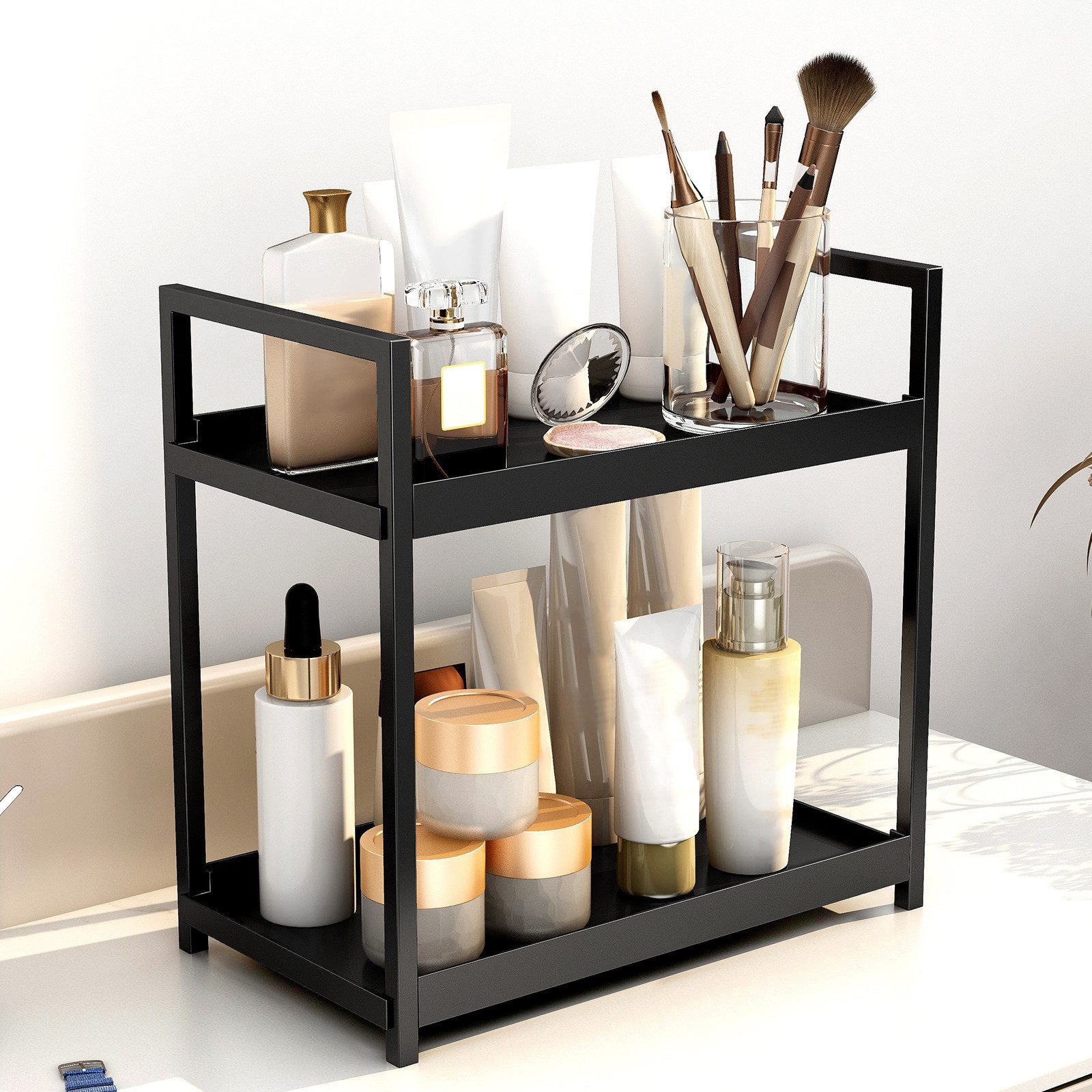 GarveeMore Ablageregal Küchenthekenregal mit 2 Ebenen,Schreibtisch-Aufbewahrung,Gewürzregale, für Badezimmer,Küche,Wohnzimmer,Schlafzimmer,Frisiertisch – Bild 3 von 5