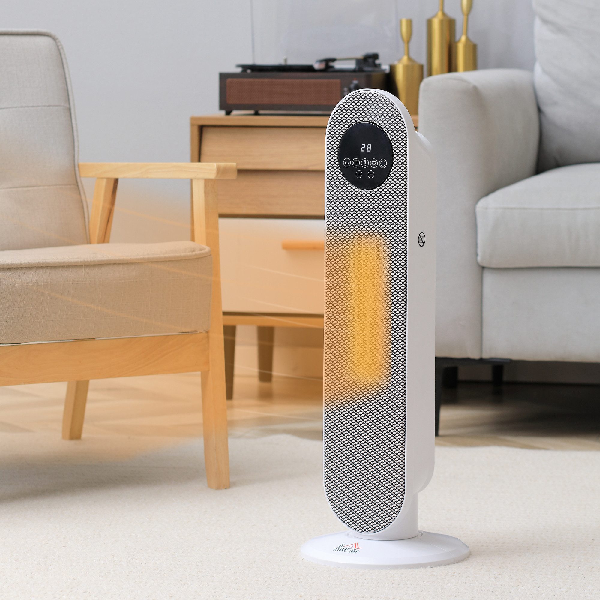 HOMCOM Heizlüfter Turmheizlüfter PTC-Keramikheizung mit Fernbedienung, 2000 W, 45° Oszillation, Fernbedienung, 12h Timer