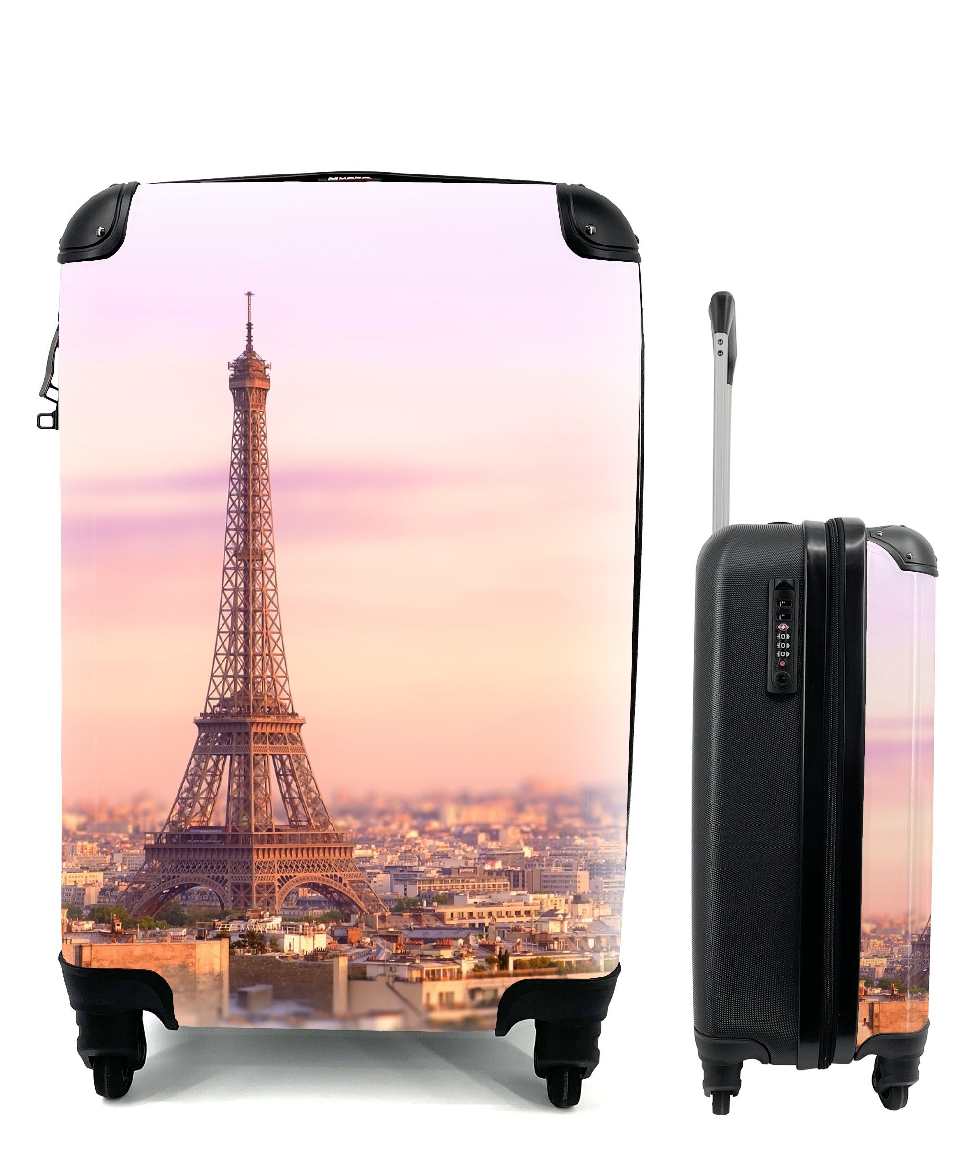 MuchoWow Handgepäckkoffer Blick über Paris mit dem Eiffelturm als Höhepunkt, 4 Rollen, Reisetasche mit rollen, Handgepäck für Ferien, Trolley, Reisekoffer