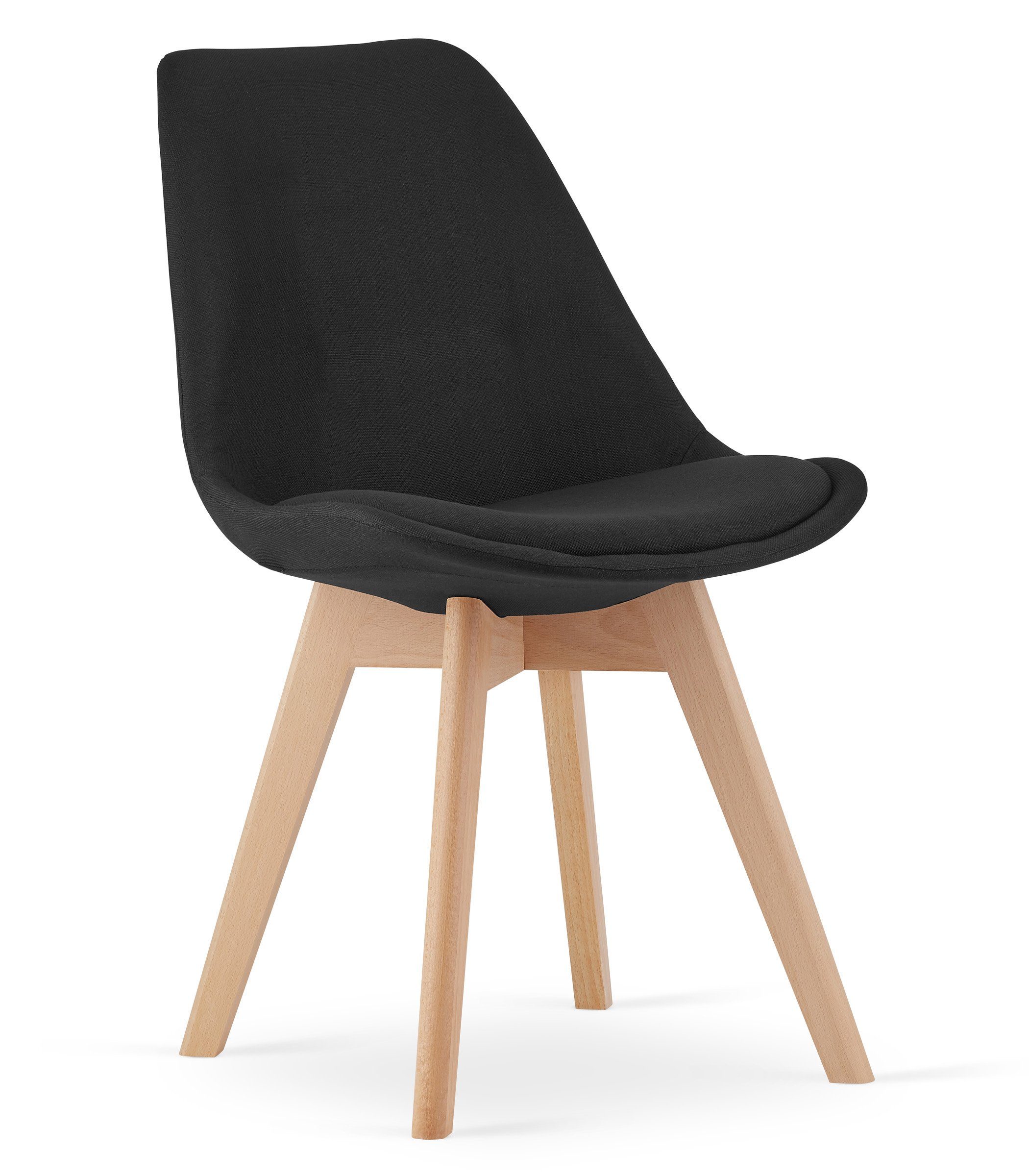 Home Collective Esszimmerstuhl 4er-Set gepolsterter Stuhl, weicher Stoff mit Beinen aus Buchenholz, 120 kg Sitzlast,schwarzer Stoff ohne Knöpfe, natürliche Beine