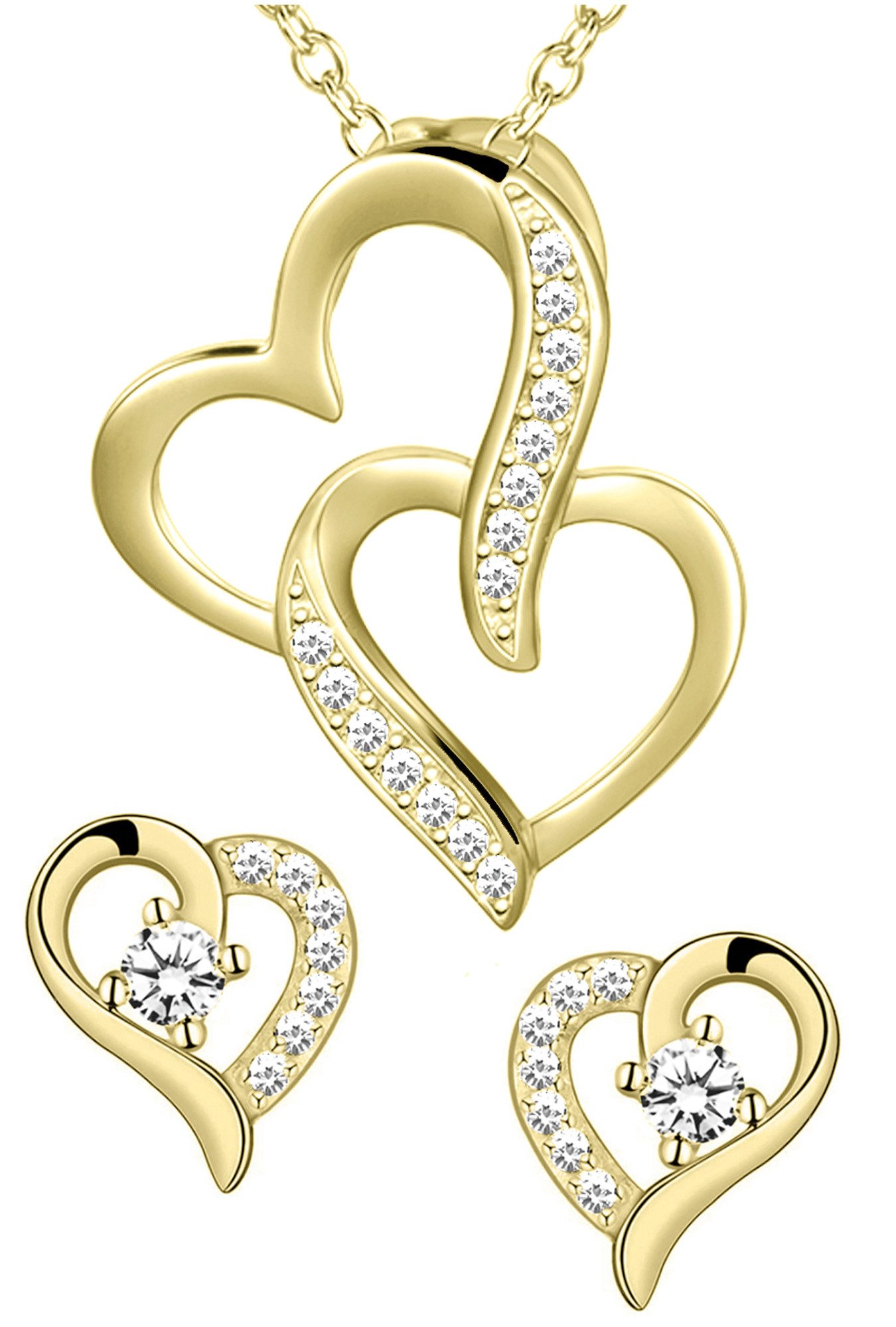 Limana Schmuckset Herz Halskette mit Ohrringe 925 Silber gold Kette mit Ohr günstig online kaufen