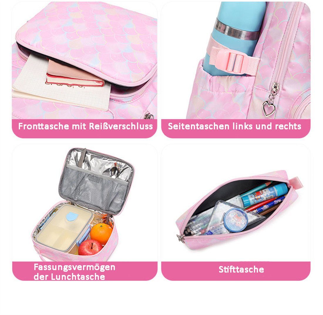 wasserdichter Student Schulranzen, Schulrucksack Rucksack DÖRÖY Set, Kinderrucksack Rosa 3er