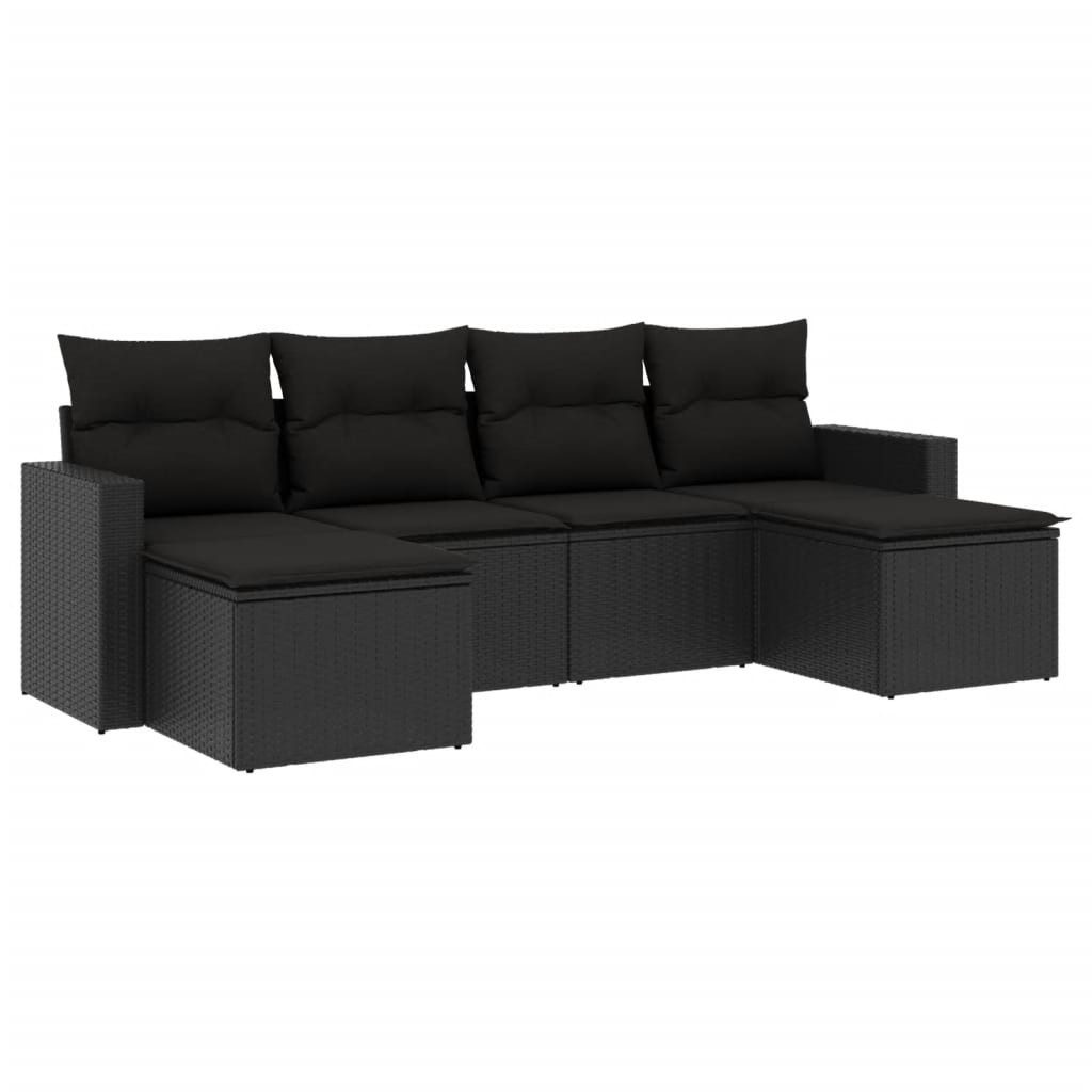 vidaXL Sofaelement 6-tlg. Garten-Sofagarnitur mit Kissen Schwarz Poly Rattan (1 St)