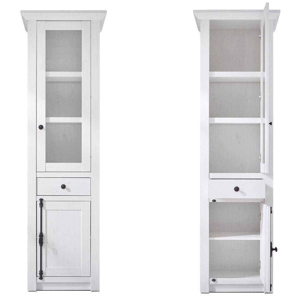 Lomadox Wohnzimmer-Set WINGST-61, (Mega-Spar-Set, 5-St., 5-tlg), inkl. Couchtisch Landhaus-Stil Pinie weiß Nb.Stellmaß Vitrine 63 cm