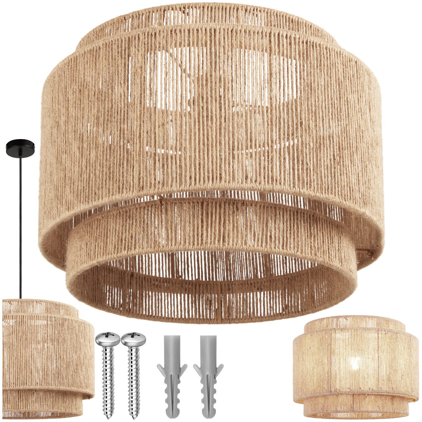 tectake Deckenleuchten Pendelleuchte Lignea Lux aus Jute im Boho-Stil, 40W, günstig online kaufen